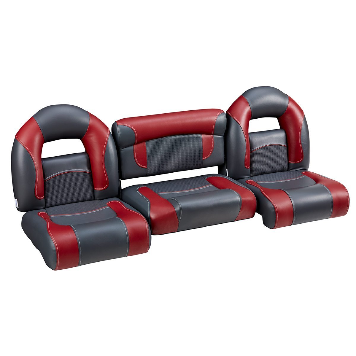 DeckMate Nitro Bass Boat Bench Set with wide folding middle seat #color_charcoal & red