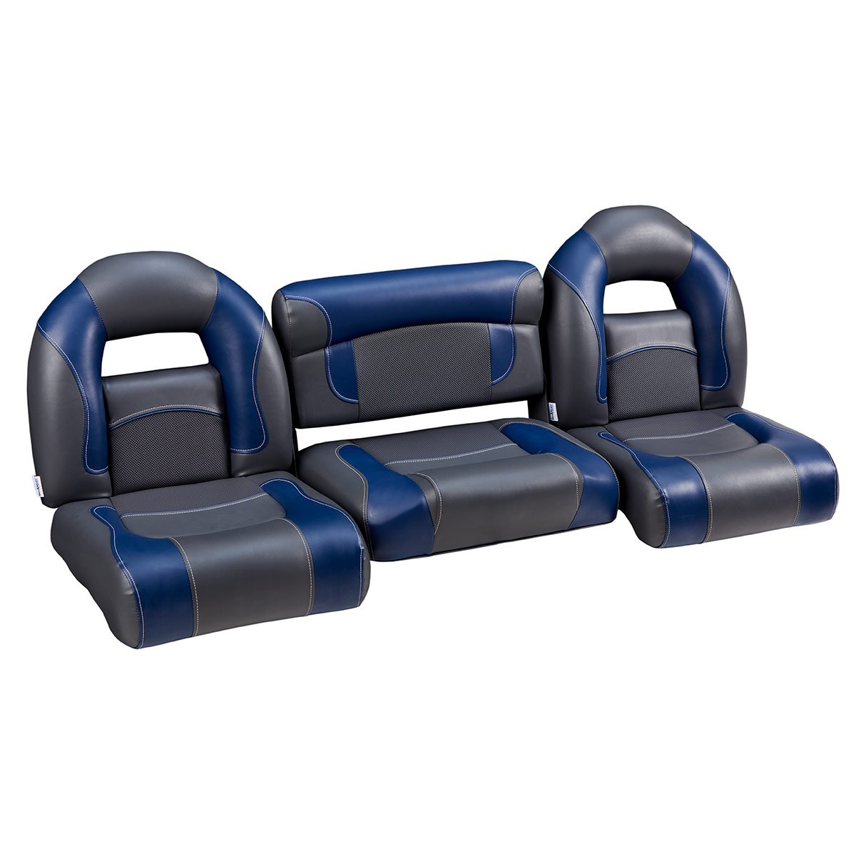 DeckMate Nitro Bass Boat Bench Set with wide folding middle seat #color_charcoal & blue