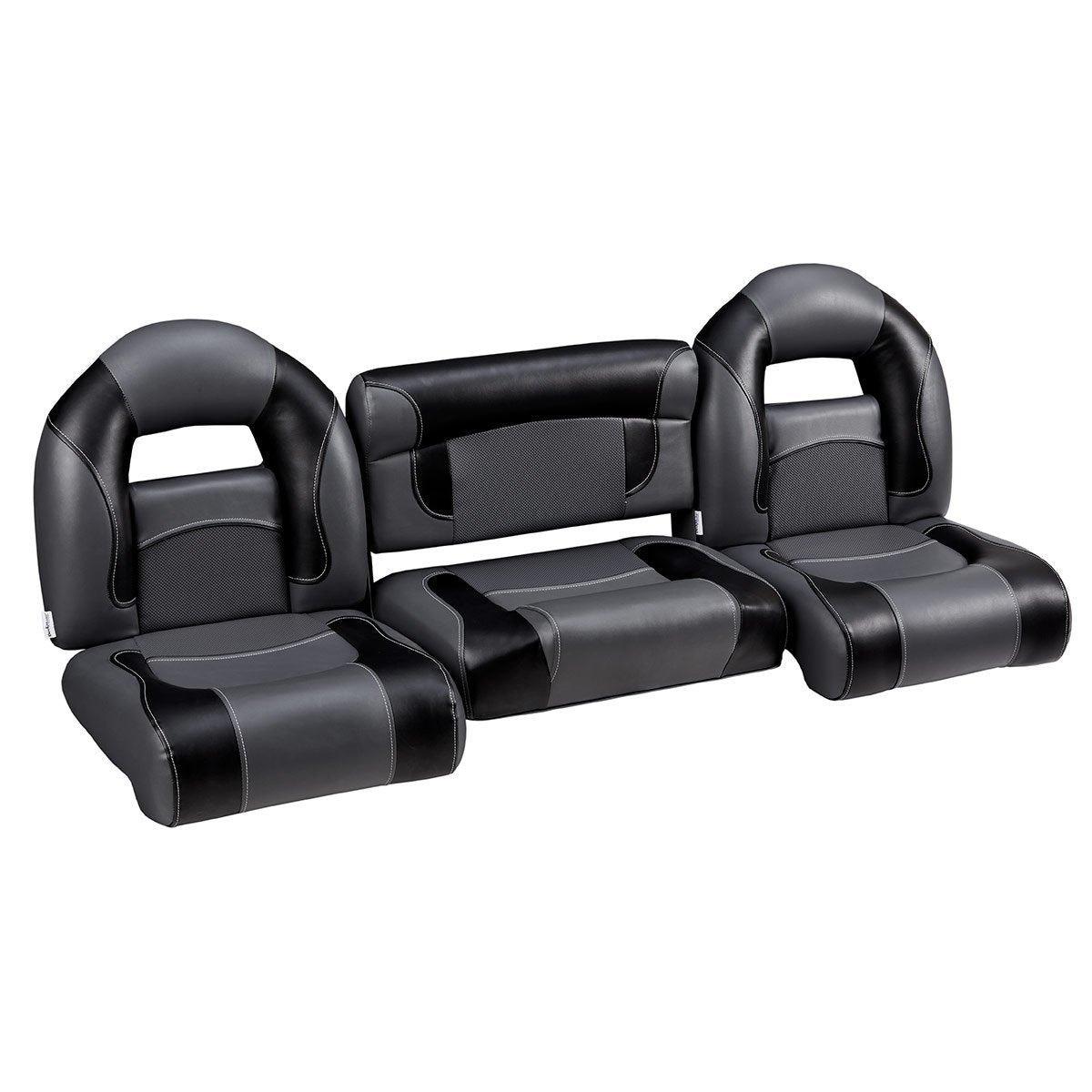 DeckMate Compact Bass Boat Bench Set with wide folding middle seat #color_charcoal & black