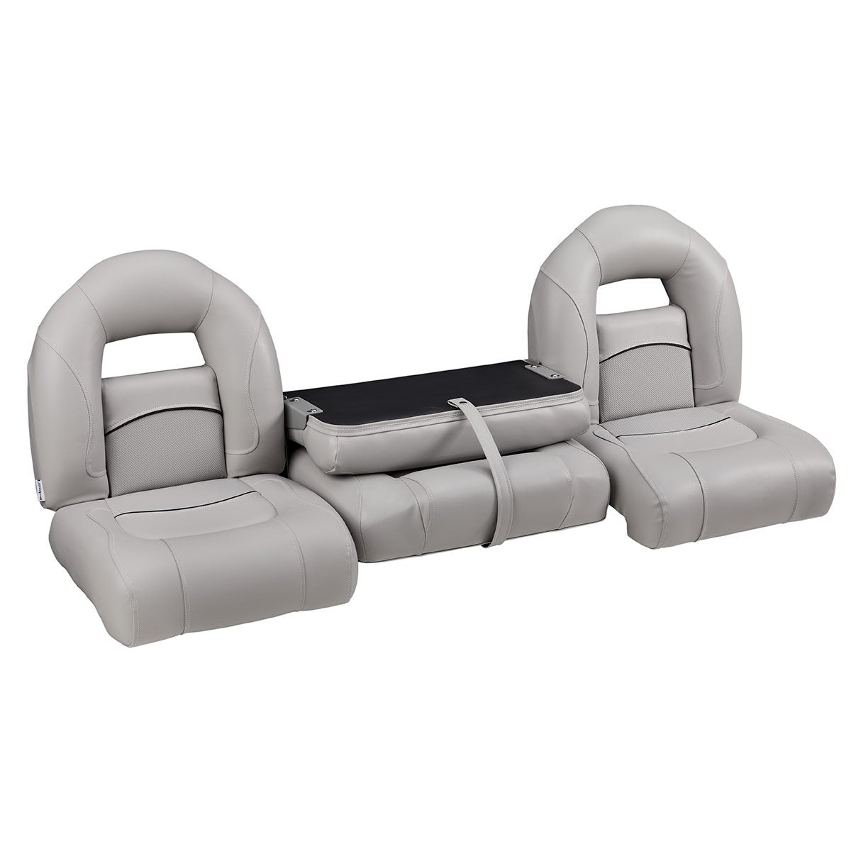 DeckMate Compact Bass Boat Bench Set with wide folding middle seat closed #color_gray