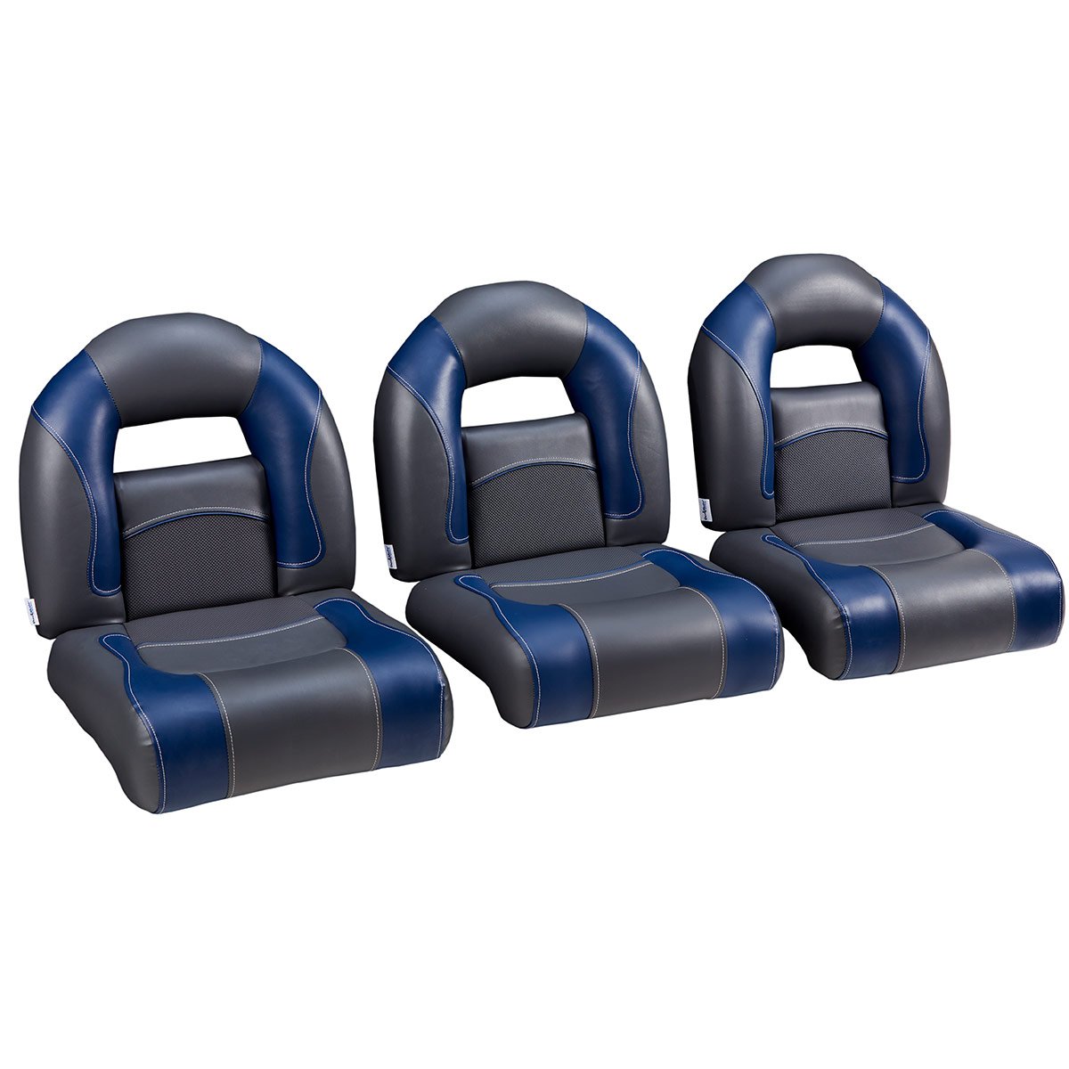 DeckMate Nitro Bass Boat Triple Bench Seat #color_charcoal & blue