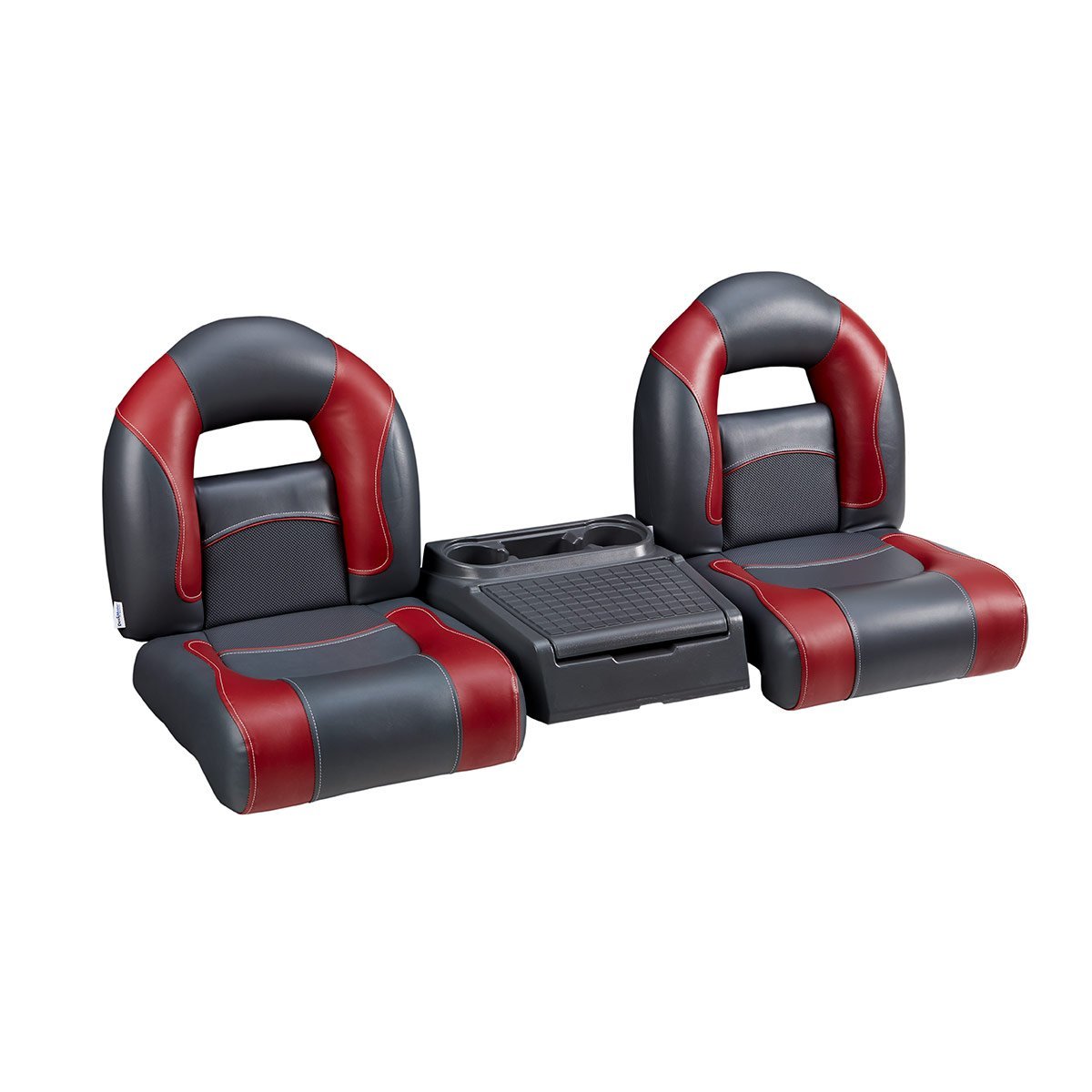 DeckMate Compact Bass Boat Bench Seat Set with center console #color_charcoal & red