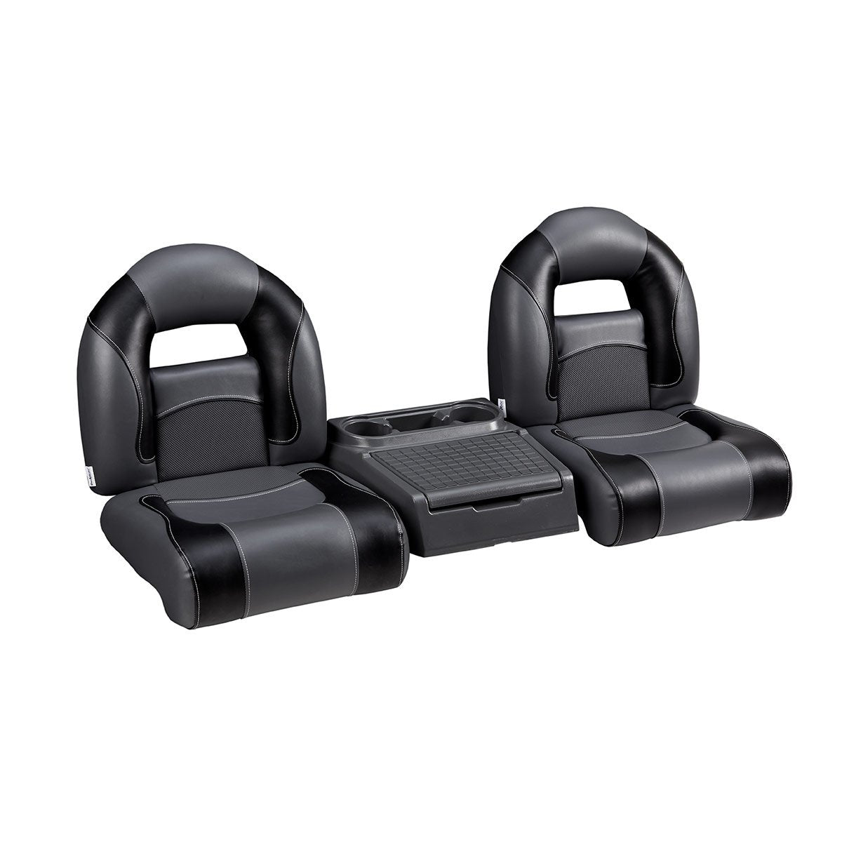 DeckMate Compact Bass Boat Bench Seat Set with center console #color_charcoal & black