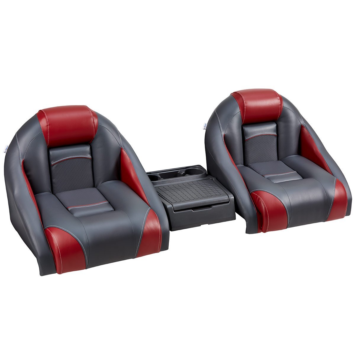 DeckMate Ranger Bass Boat Seats With Console #color_charcoal & red