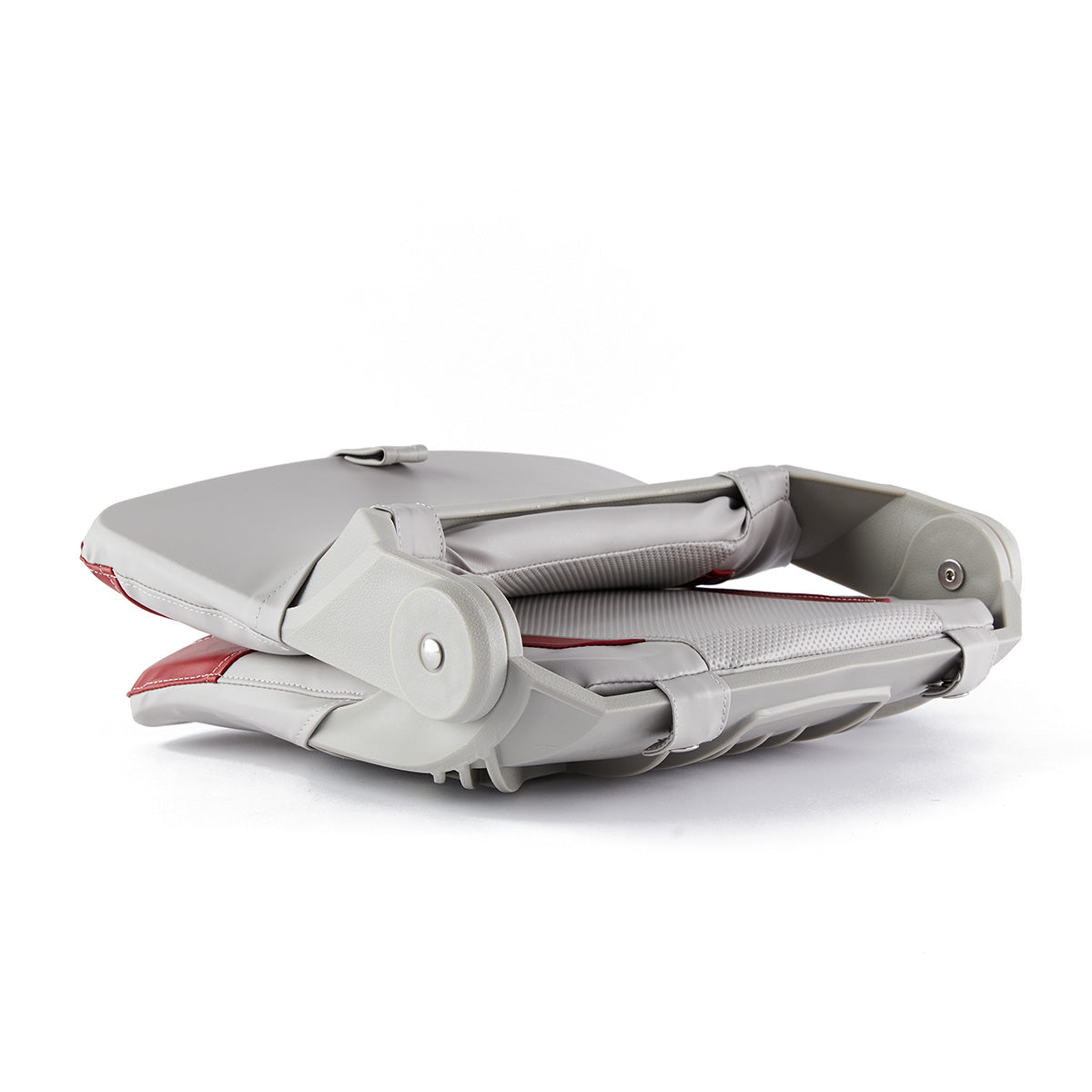 DeckMate Thin Folding Boat Fishing Seat closed rear #color_gray & red
