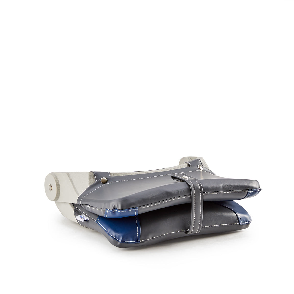Thin Folding Boat Fishing Seat closed #color_charcoal & blue