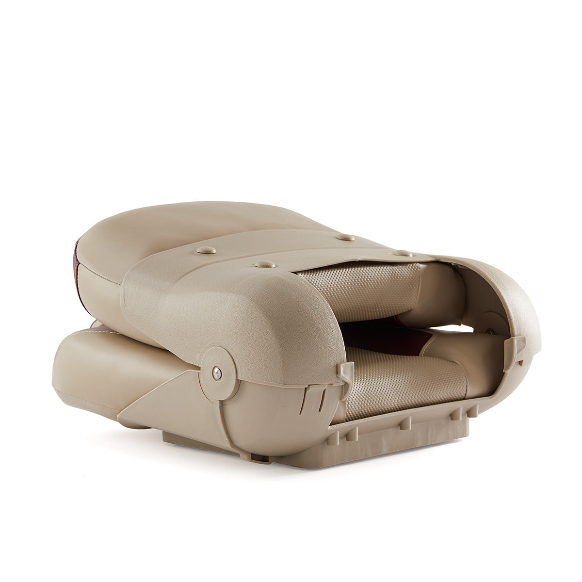 DeckMate Pro Angler Fishing Seat rear closed #color_tan & burgundy
