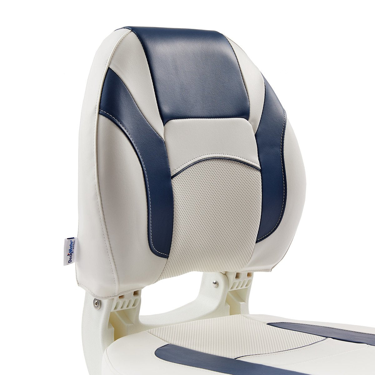 DeckMate Economy Center Hinge Cushion Fishing Boat Seat White Blue Marine Grade Vinyl for sale #color_white & blue