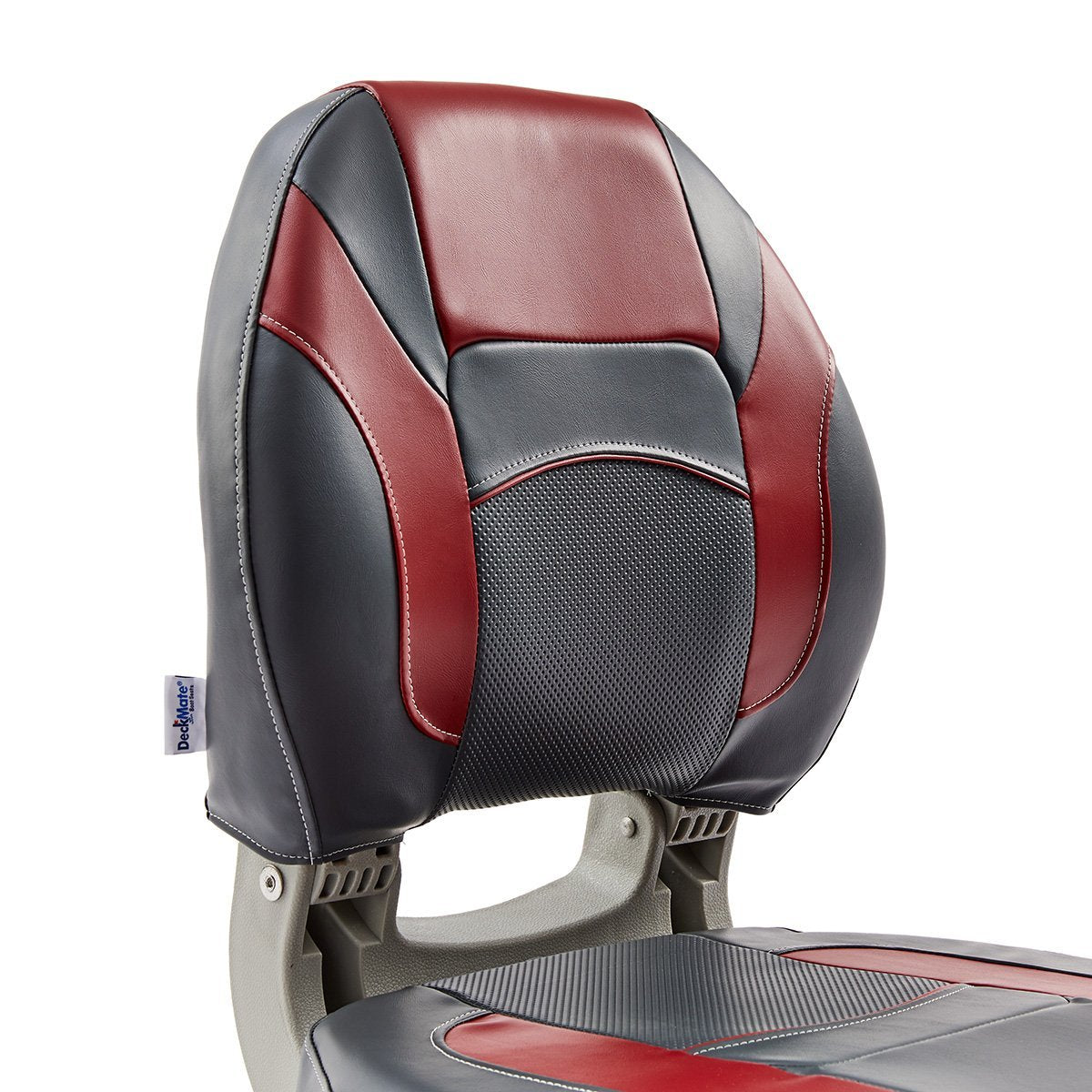 DeckMate Economy Center Hinge Cushion Fishing Boat Seat Charcoal Red Marine Grade Vinyl for sale #color_charcoal & red
