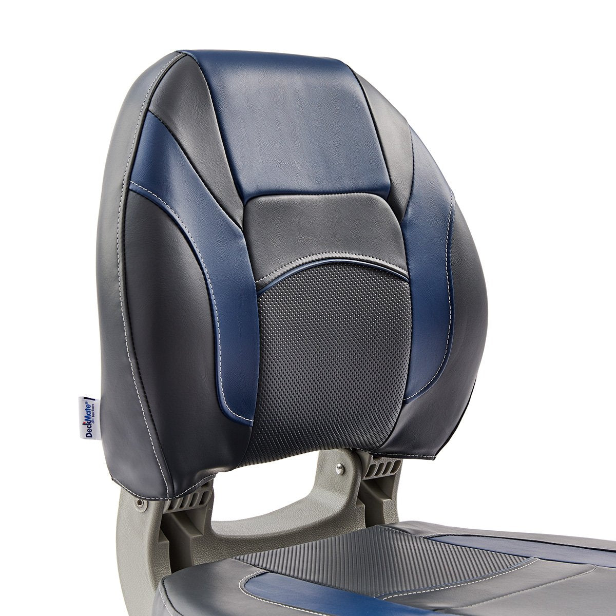 DeckMate Economy Center Hinge Cushion Fishing Boat Seat Charcoal Blue Marine Grade Vinyl for sale #color_charcoal & blue