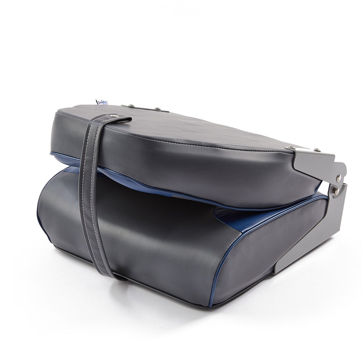 DeckMate Economy High Back Fishing Boat Seat Charcoal Blue Marine Grade Vinyl for sale #color_charcoal & blue