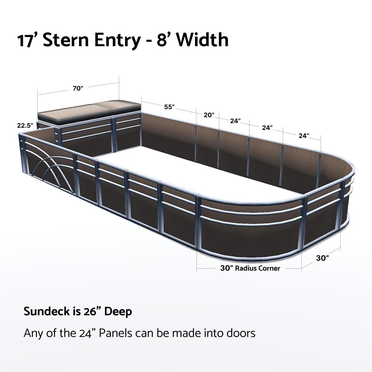 Ponton Railing Stern Entry Sun Deck Bow - 8' Wide Pontoon Fence Rail Package – DeckMate