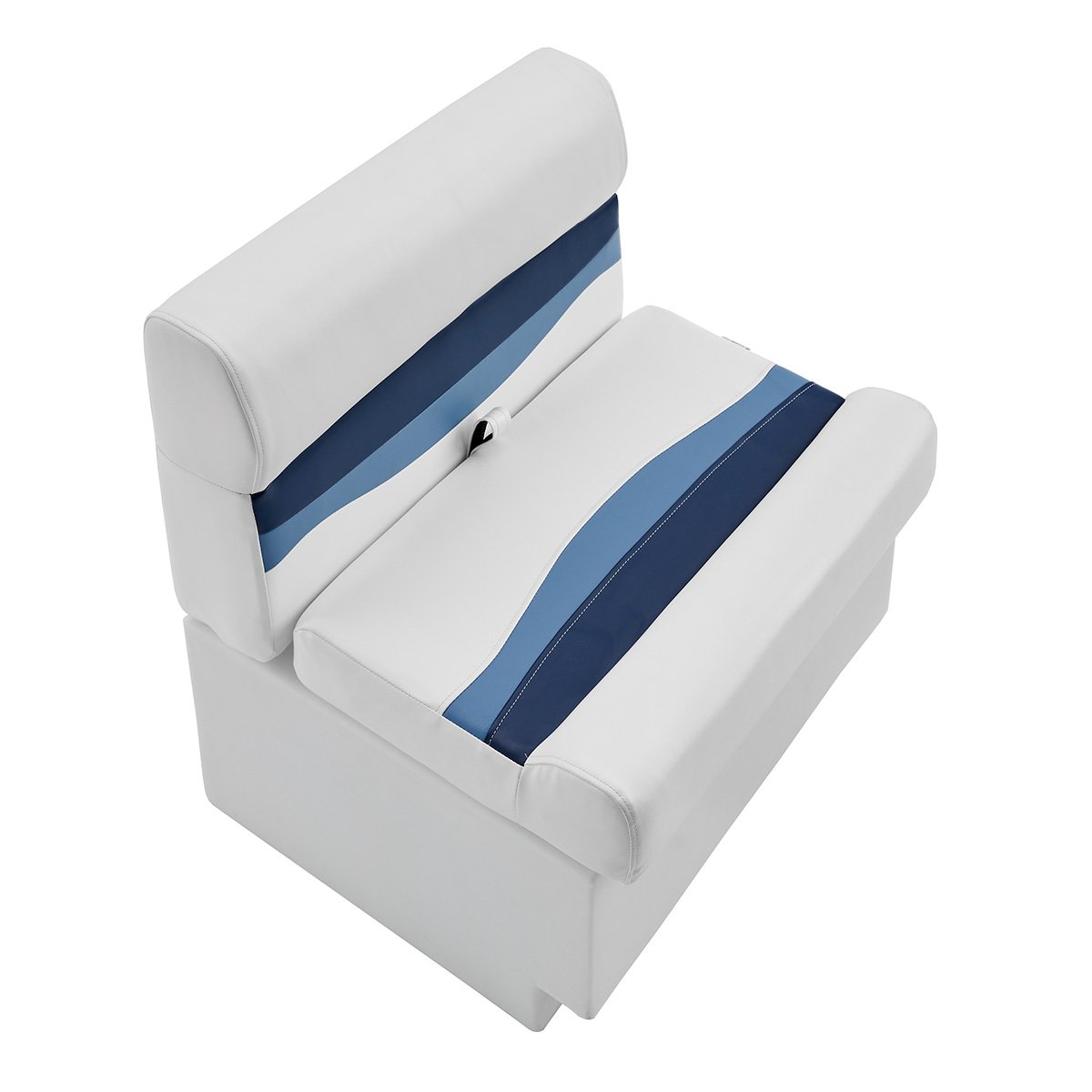 DeckMate Classic Pontoon Boat Bench top down #color_white, blue & light blue