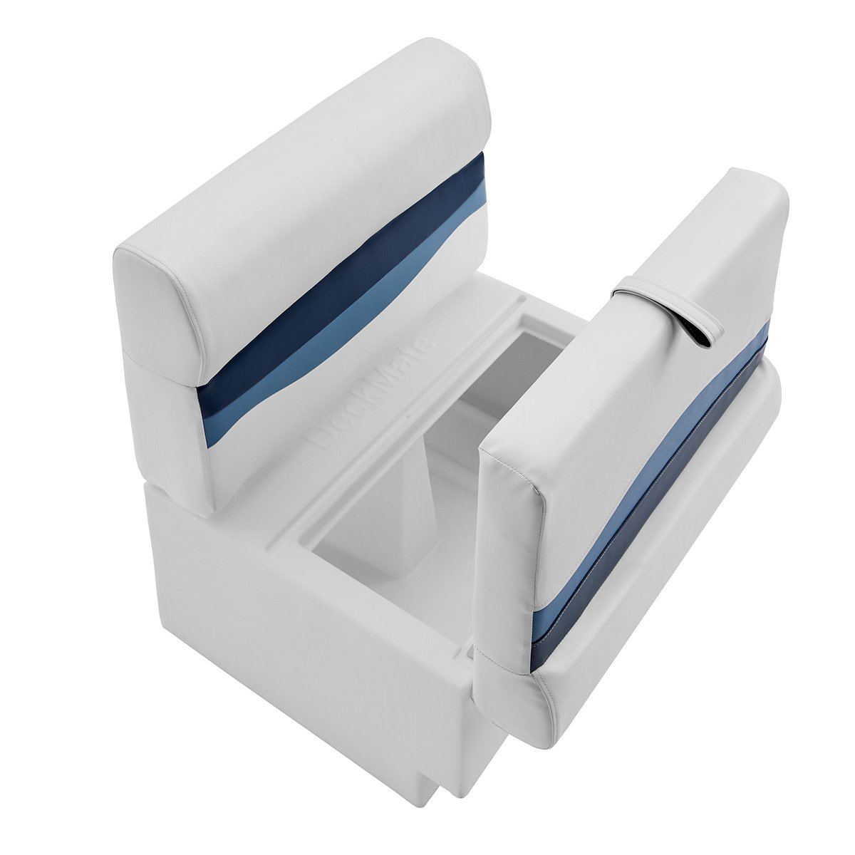 DeckMate Classic Pontoon Boat Bench top down open #color_white, blue & light blue