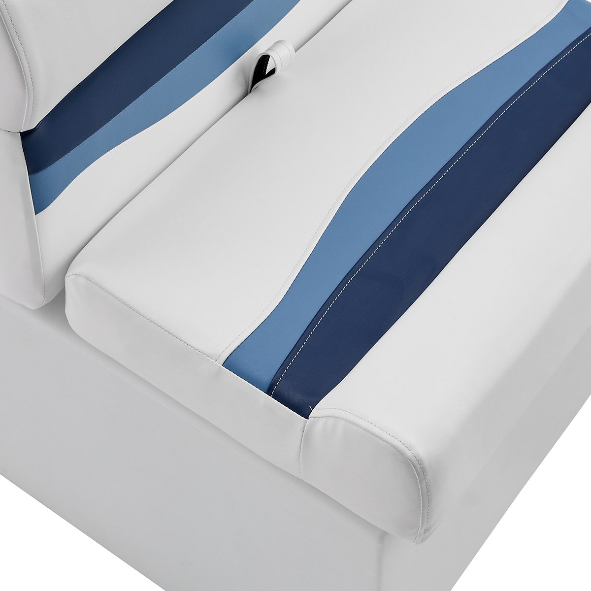 DeckMate Classic Pontoon Boat Bench detail #color_white, blue & light blue