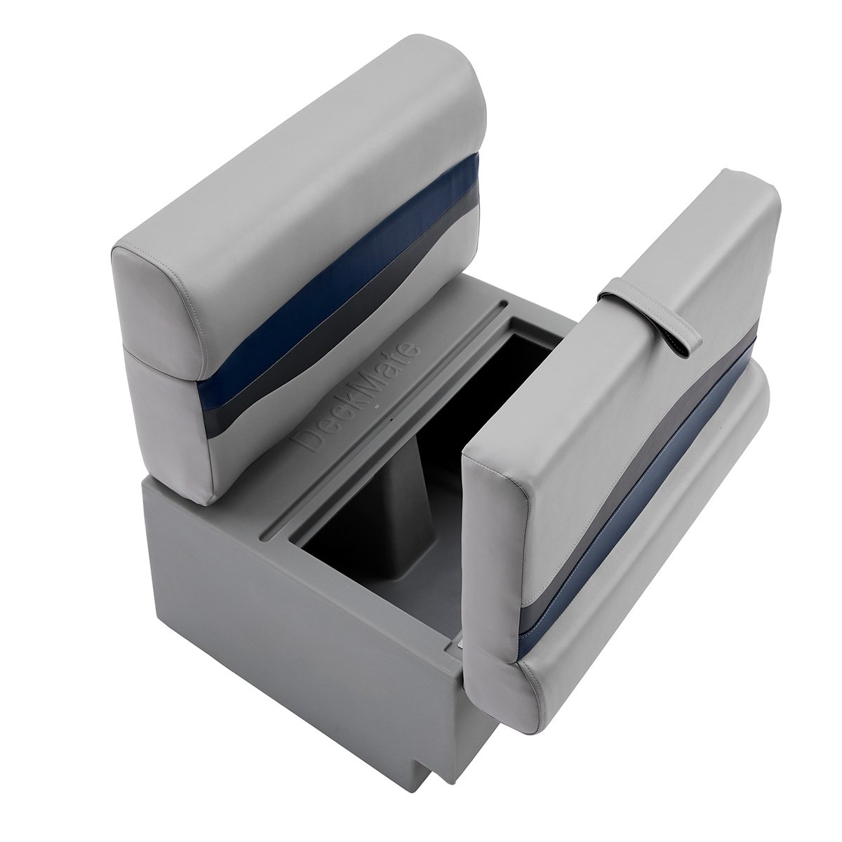 DeckMate Classic Pontoon Boat Bench top down open #color_gray, blue & charcoal