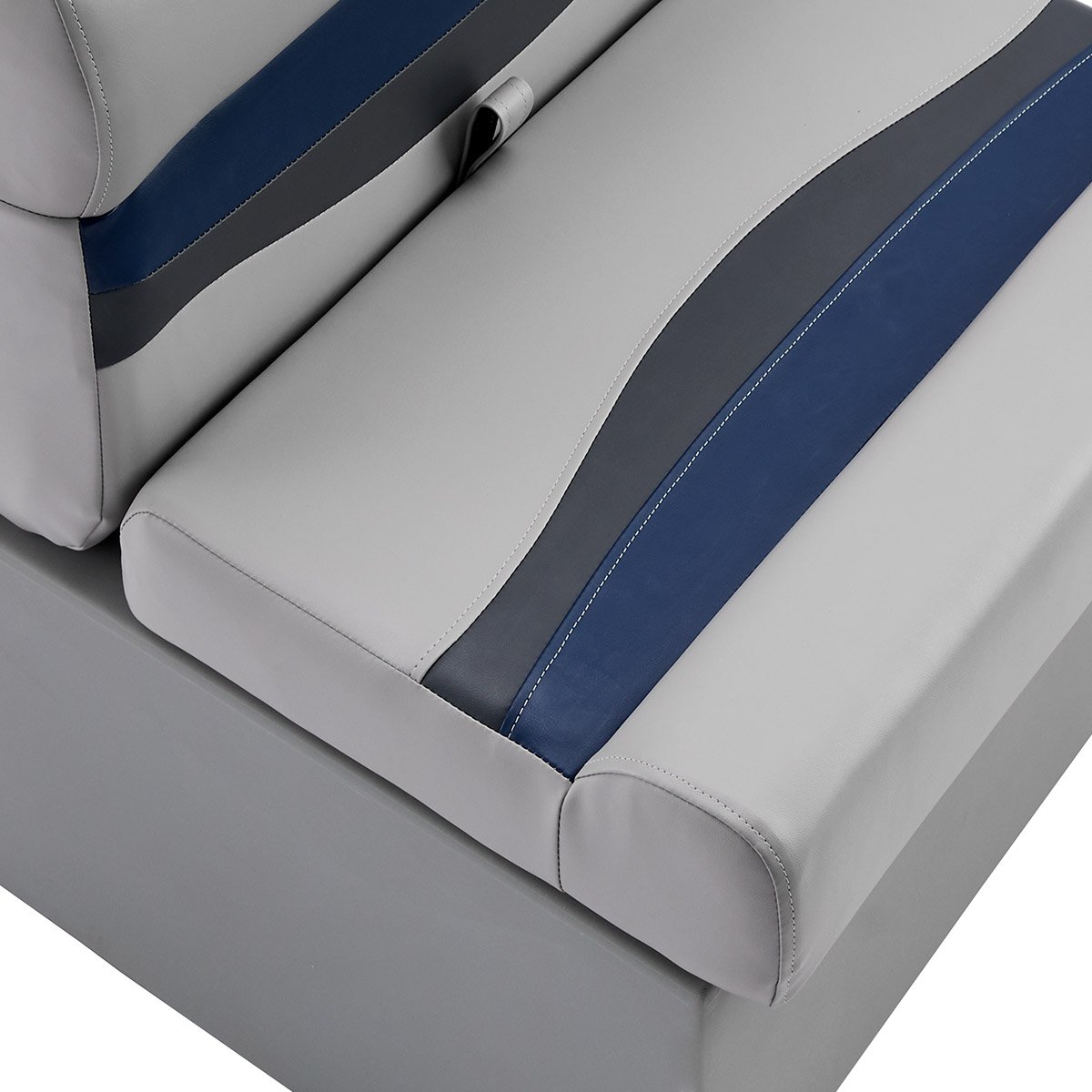 DeckMate Classic Pontoon Boat Bench detail #color_gray, blue & charcoal