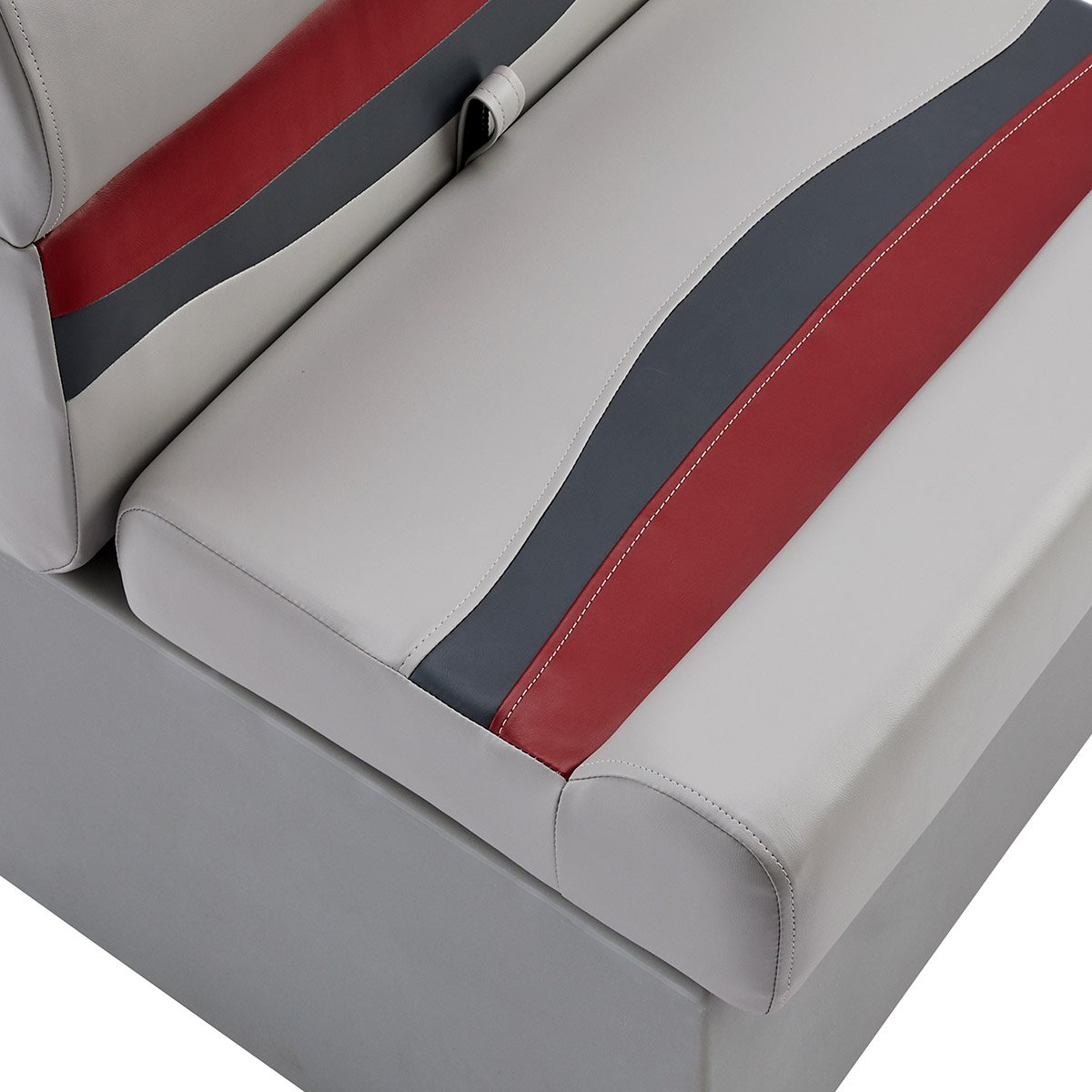 DeckMate Classic Pontoon Boat Bench detail #color_gray, red & charcoal