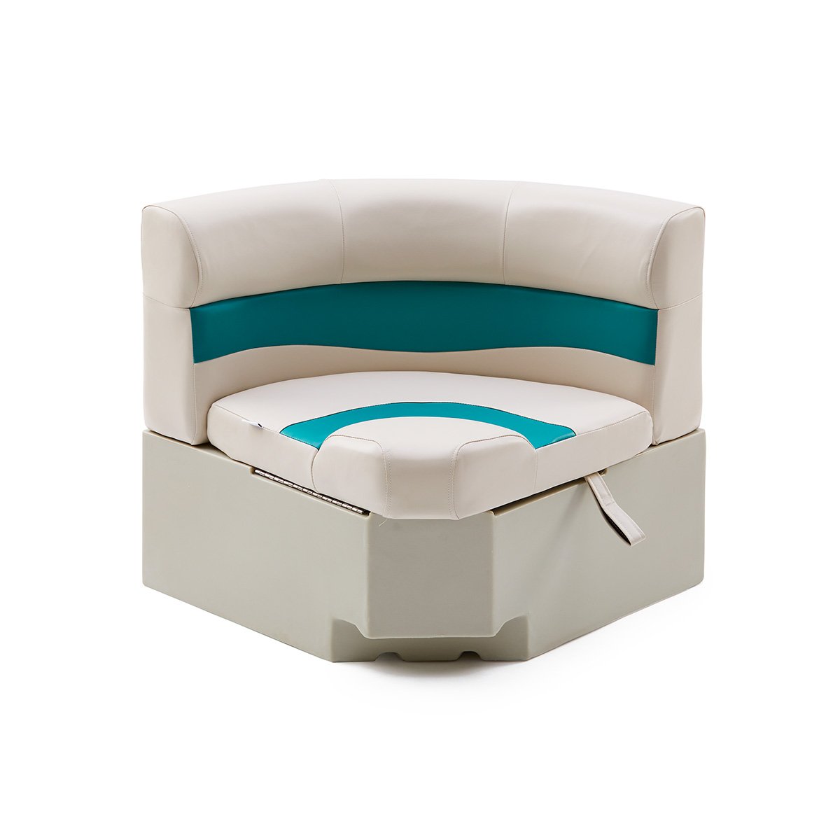 DeckMate Pontoon Boat Rounded Corner Seat #color_ivory & teal