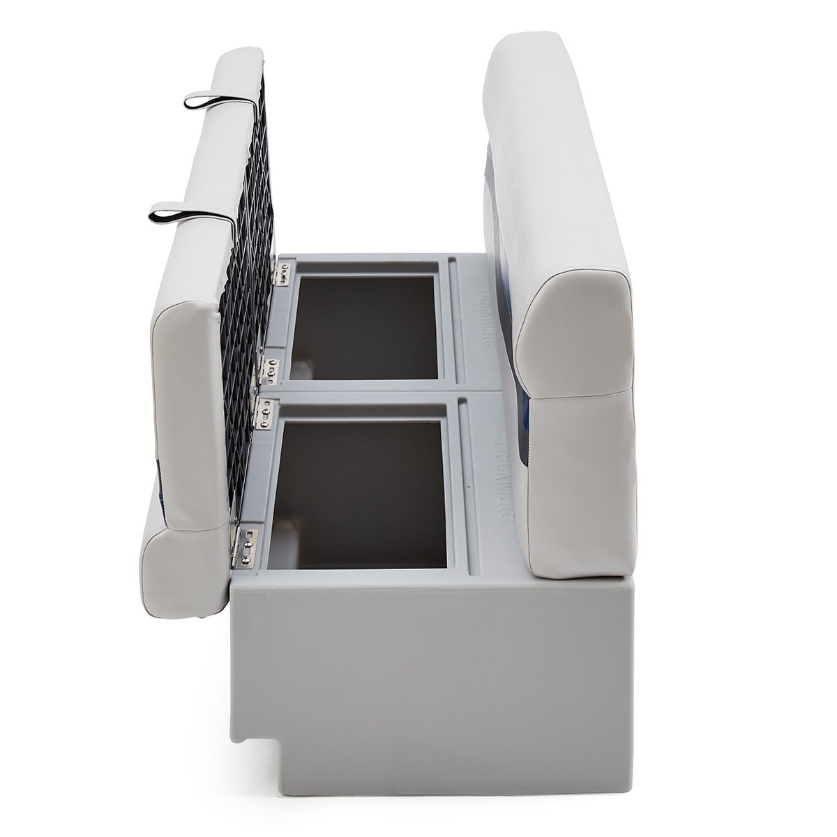 DeckMate Classic Pontoon Seat Bench side open #color_gray, blue & charcoal