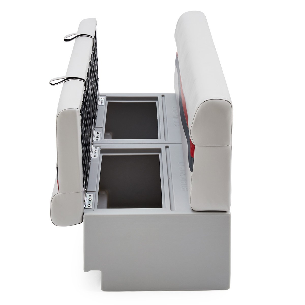 DeckMate Classic Pontoon Seat Bench side open #color_gray, red & charcoal