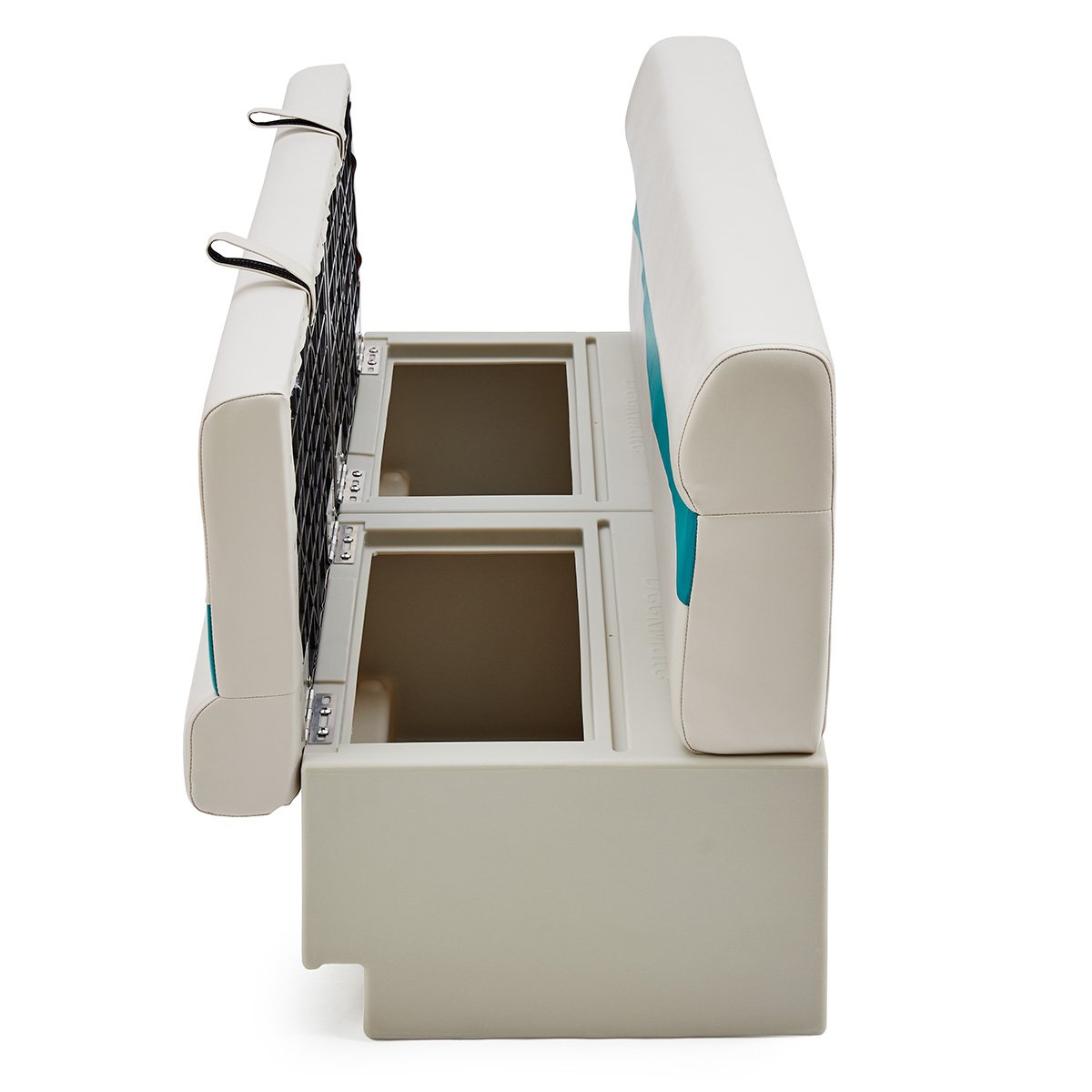 DeckMate Classic Pontoon Seat Bench side open #color_ivory & teal