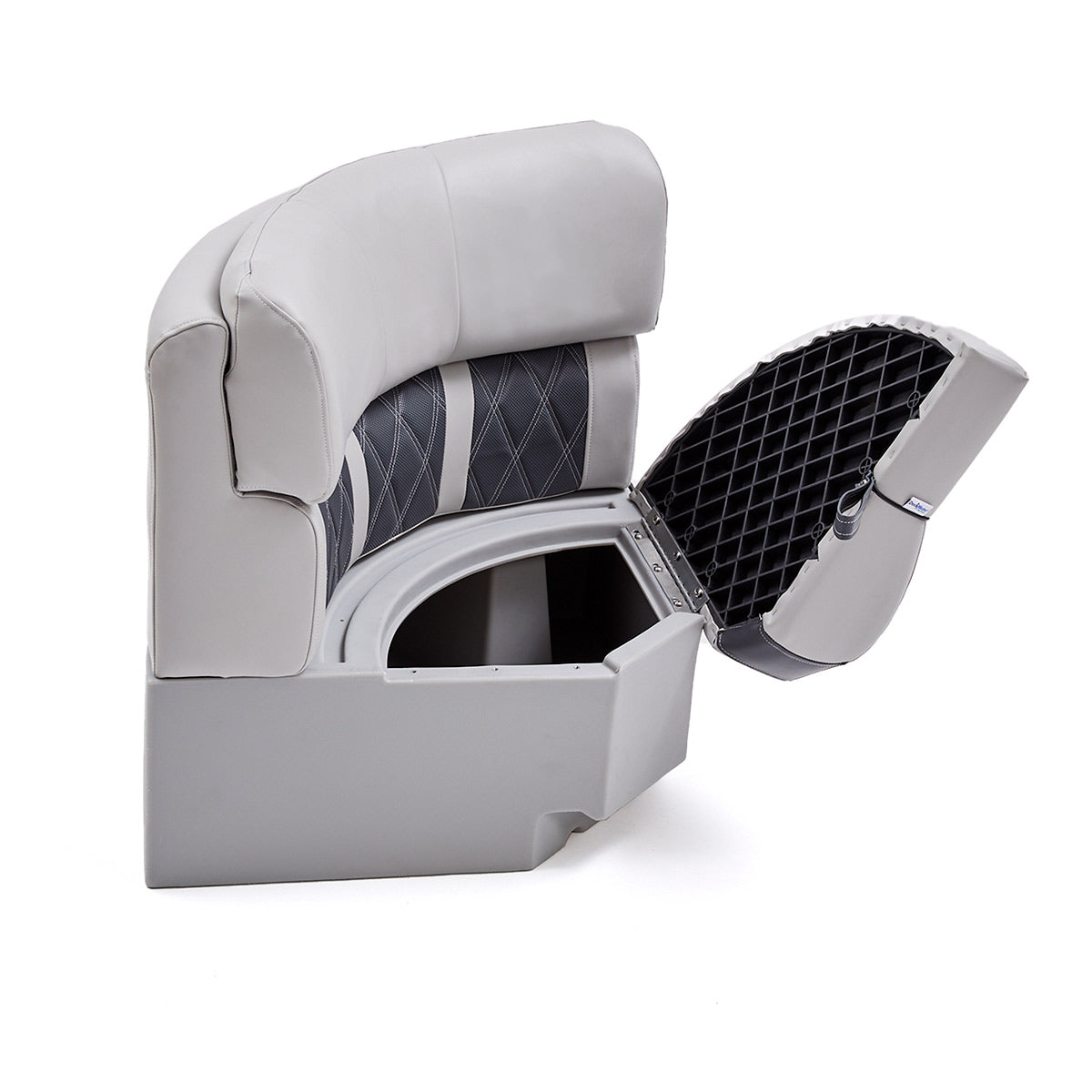 DeckMate Luxury Radius Corner Seat front open #color_charcoal & gray