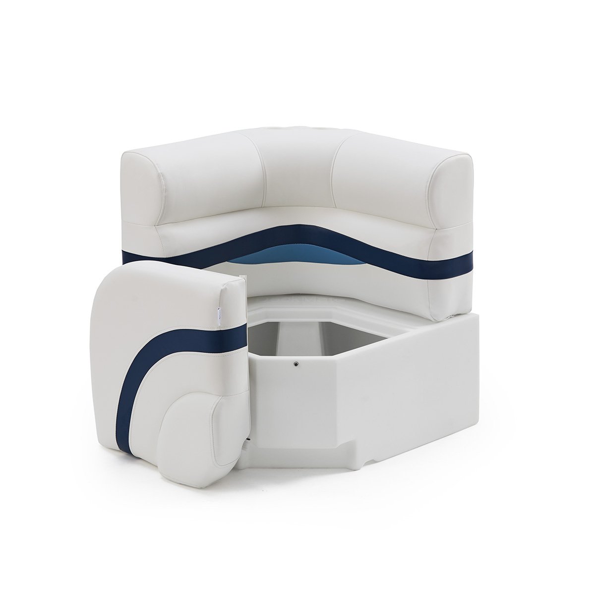 DeckMate Pontoon Corner Seat Open #color_white, blue & light blue