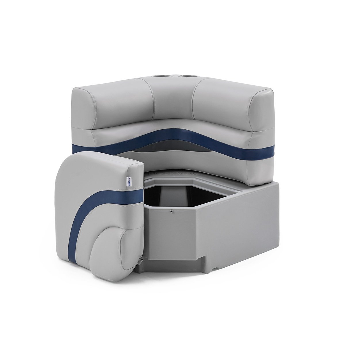 DeckMate Pontoon Corner Seat Open #color_gray, blue & charcoal