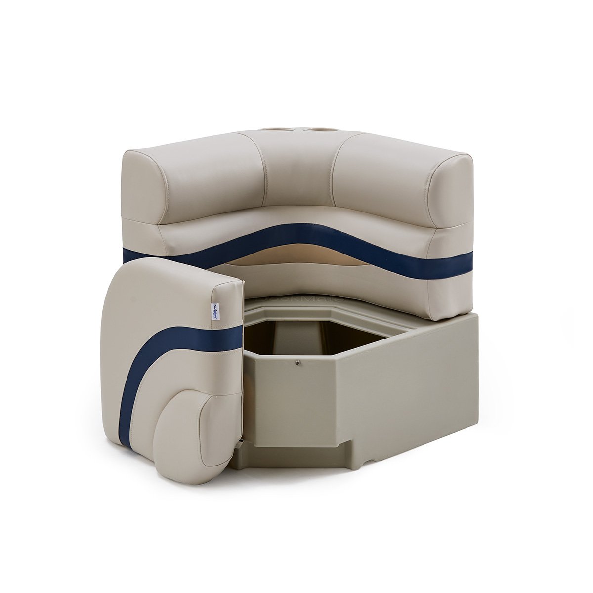 DeckMate Pontoon Corner Seat Open #color_ivory, blue & tan
