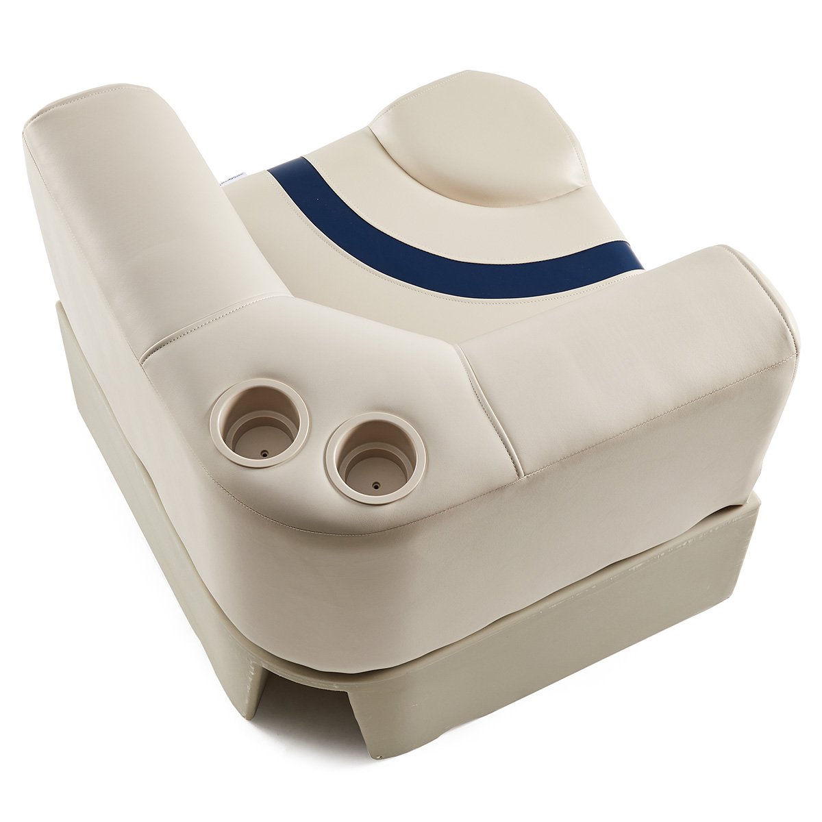 DeckMate Pontoon Corner Seat with cupholders #color_ivory, blue & tan