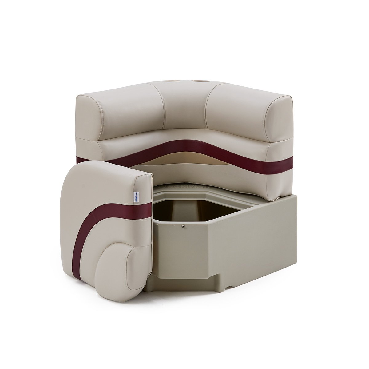 DeckMate Pontoon Corner Seat Open #color_ivory, burgundy & tan