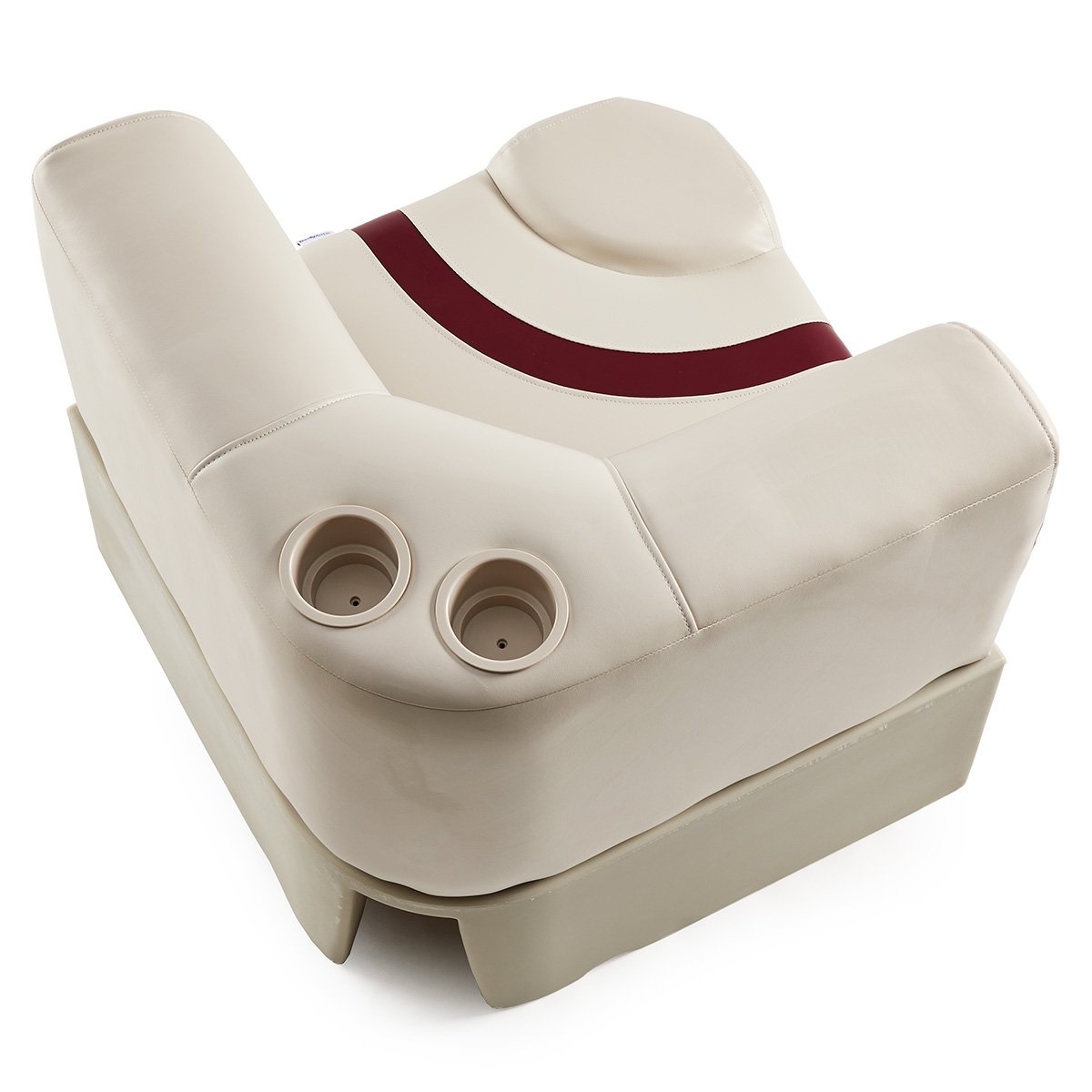 DeckMate Pontoon Corner Seat with cupholders #color_ivory, burgundy & tan