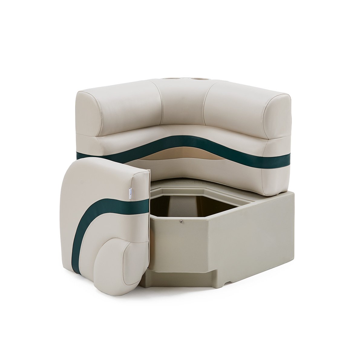 DeckMate Pontoon Corner Seat Open #color_ivory, green & tan