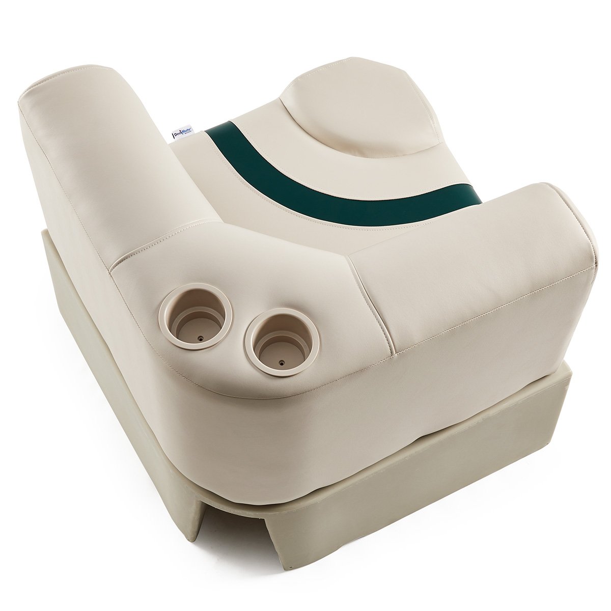 DeckMate Pontoon Corner Seat with cupholders #color_ivory, green & tan