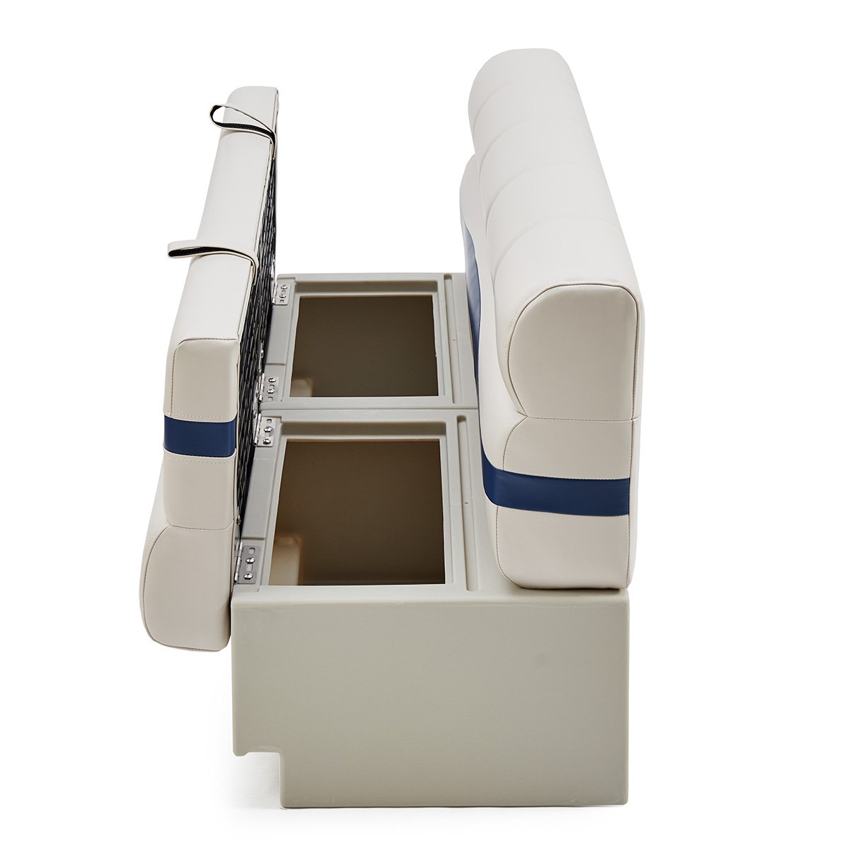 DeckMate Pontoon Bench Seat profile open #color_ivory, blue & tan