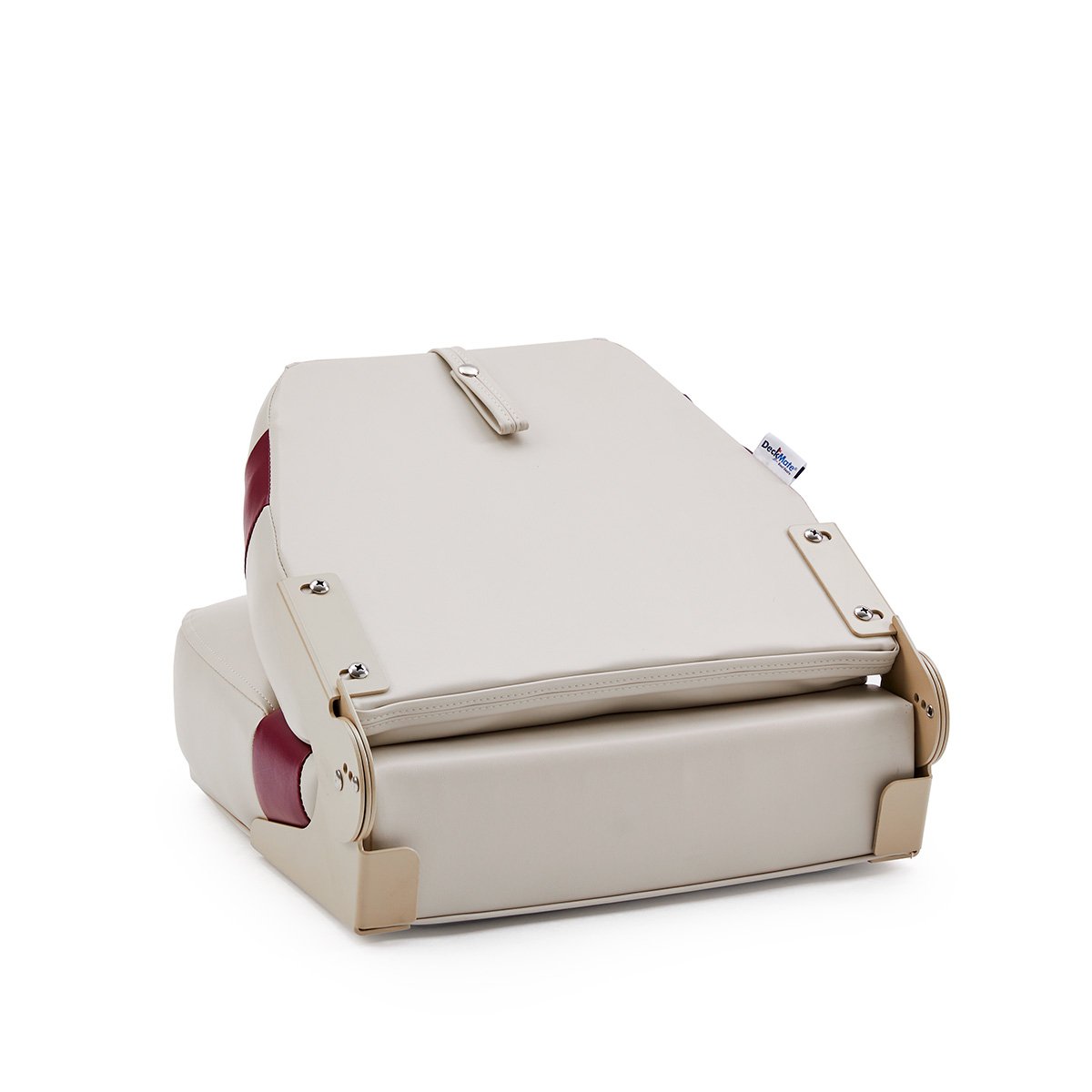 DeckMate Pontoon Boat Fishing Seat back closed #color_ivory & burgundy