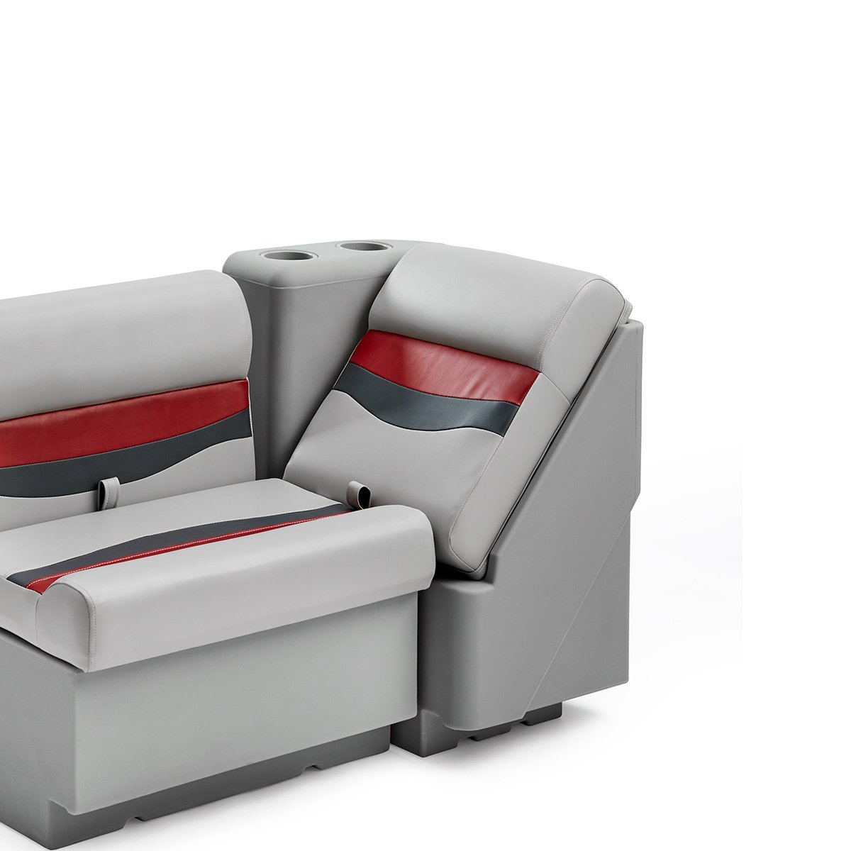 DeckMate Classic Left Lean Back Pontoon Seat attached #color_gray, red & charcoal