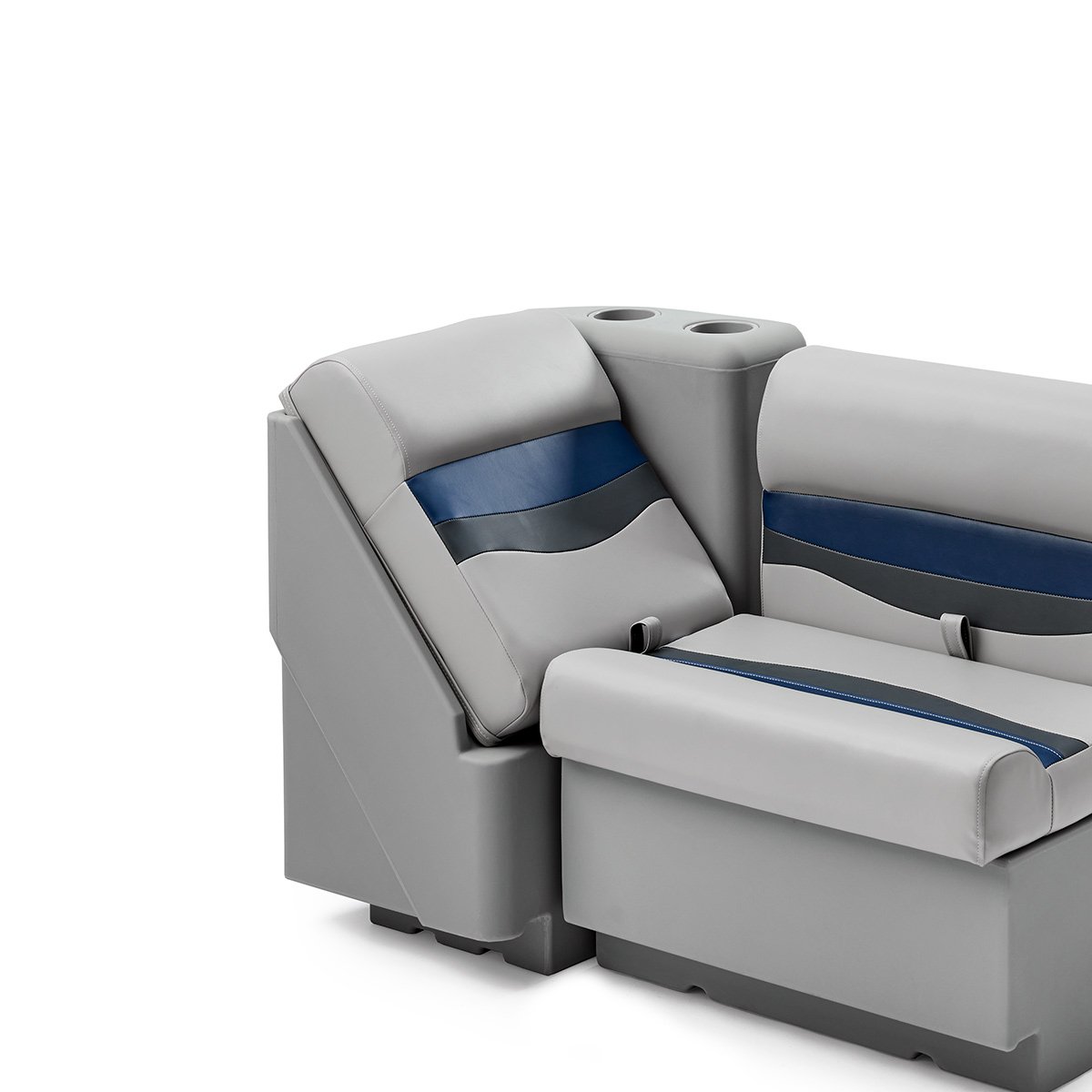 DeckMate Classic Right Lean Back Boat Seat attached #color_gray, blue & charcoal