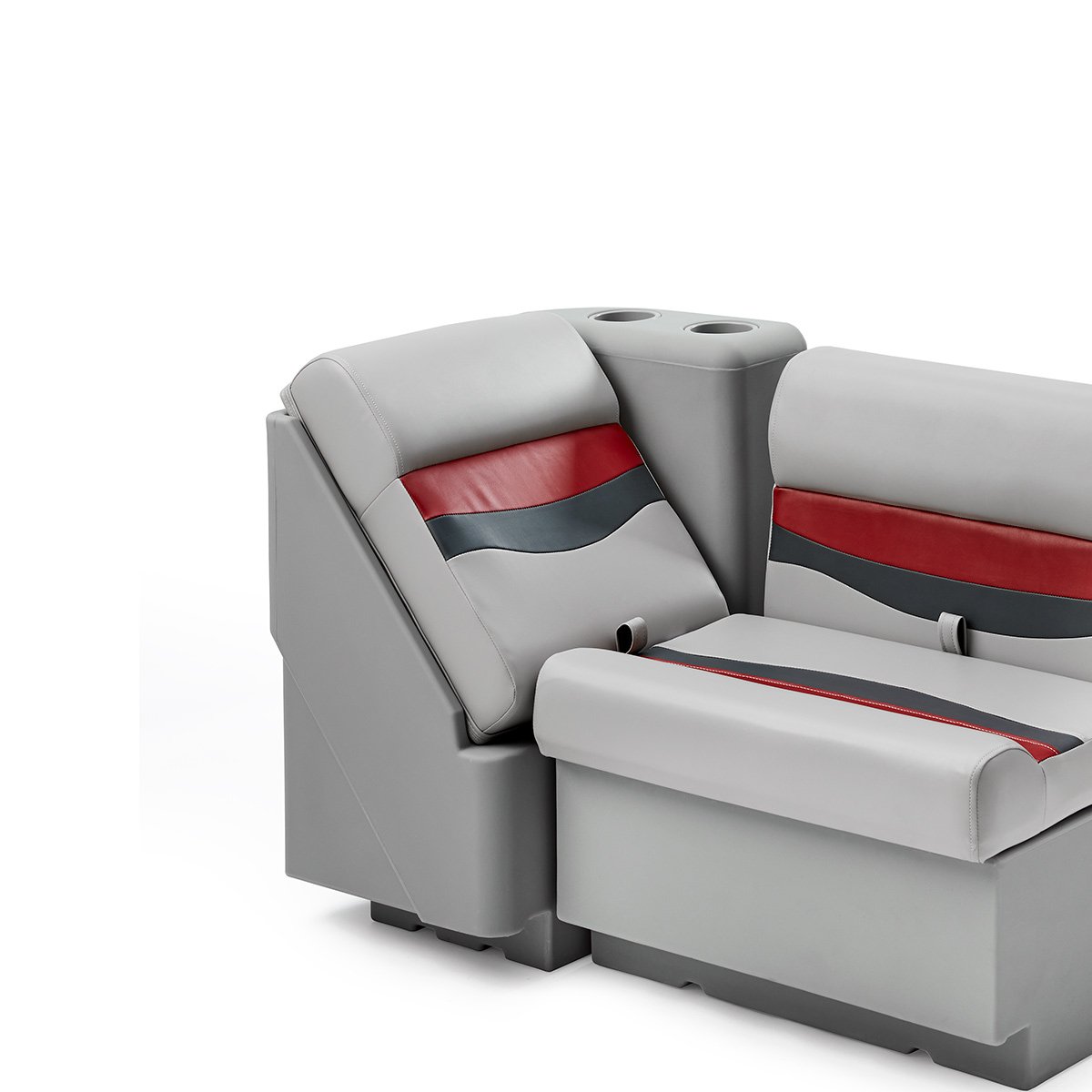DeckMate Classic Right Lean Back Boat Seat attached #color_gray, red & charcoal