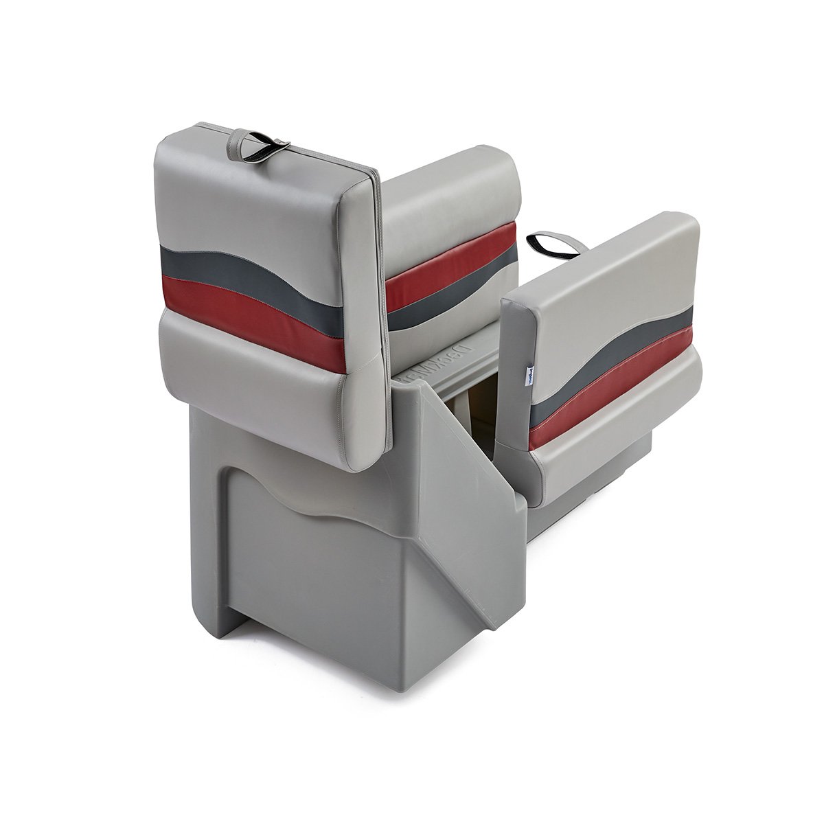 DeckMate Classic Right Lean Back Boat Seat attached open #color_gray, red & charcoal