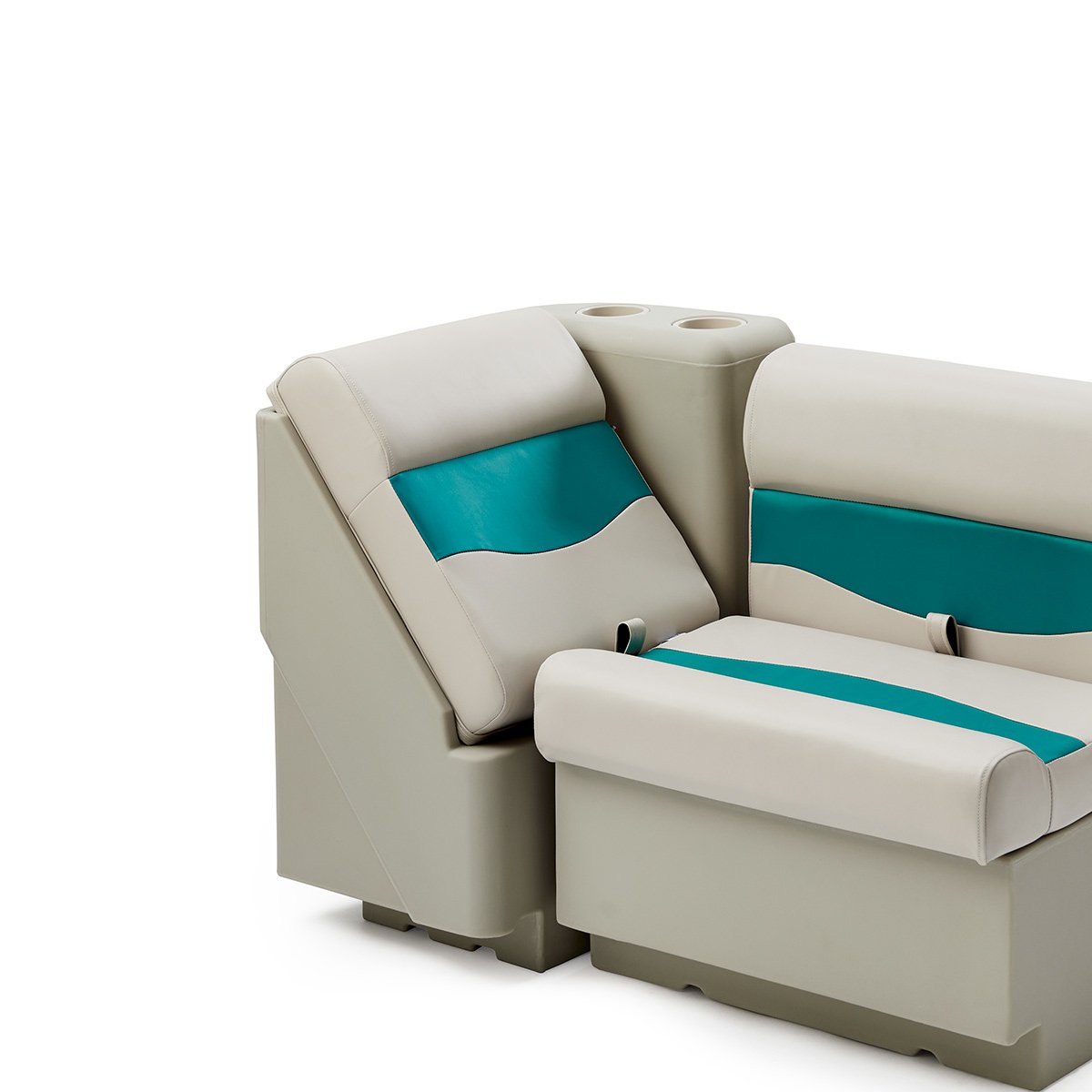 DeckMate Classic Right Lean Back Boat Seat attached #color_ivory & teal