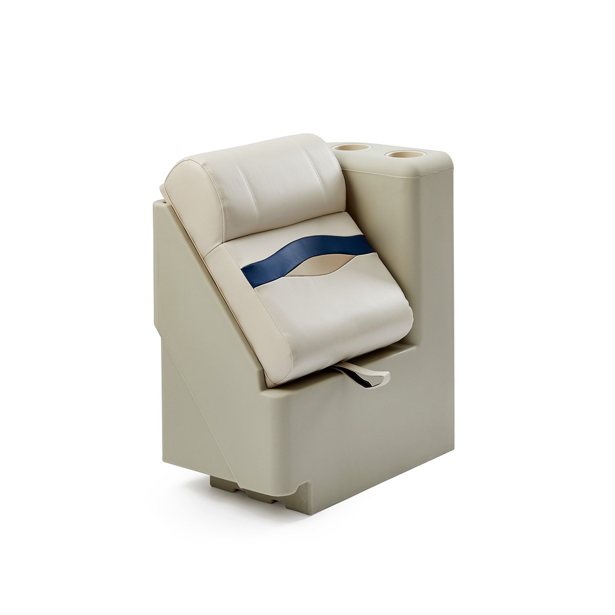 DeckMate Premium Right Lean Back Boat Seat profile #color_ivory, blue & tan
