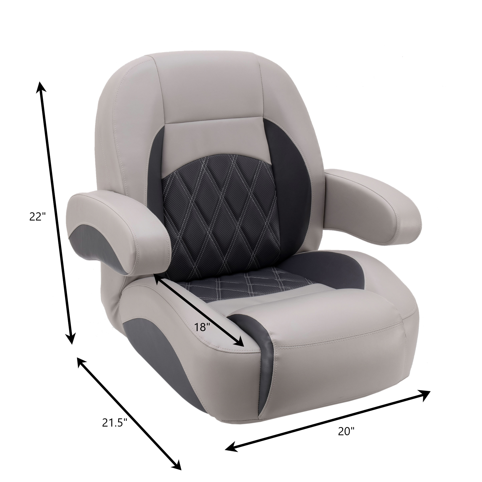 DeckMate Luxury Low Back Helm Chair dimensions #color_charcoal & gray